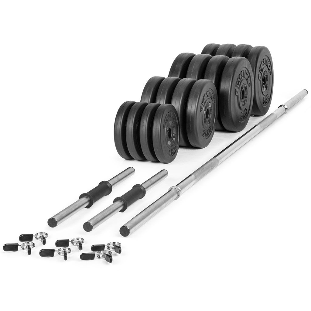GYMSTICK 60kg Vinyl Barbell & Dumbbell Set