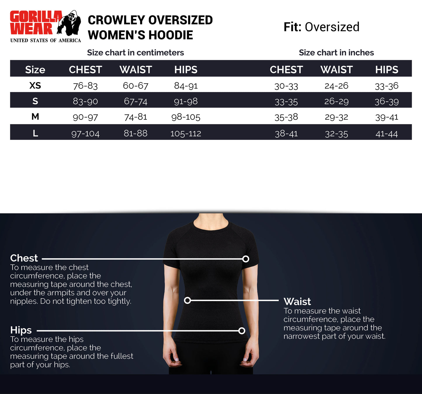 Gorilla Wear Crowley Oversized Women's Hoodie, svart