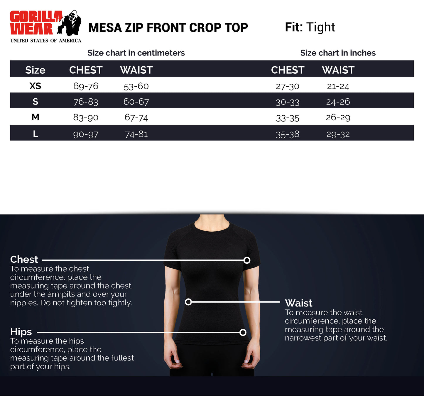 Gorilla Wear Mesa Zip Front Crop Top, svart