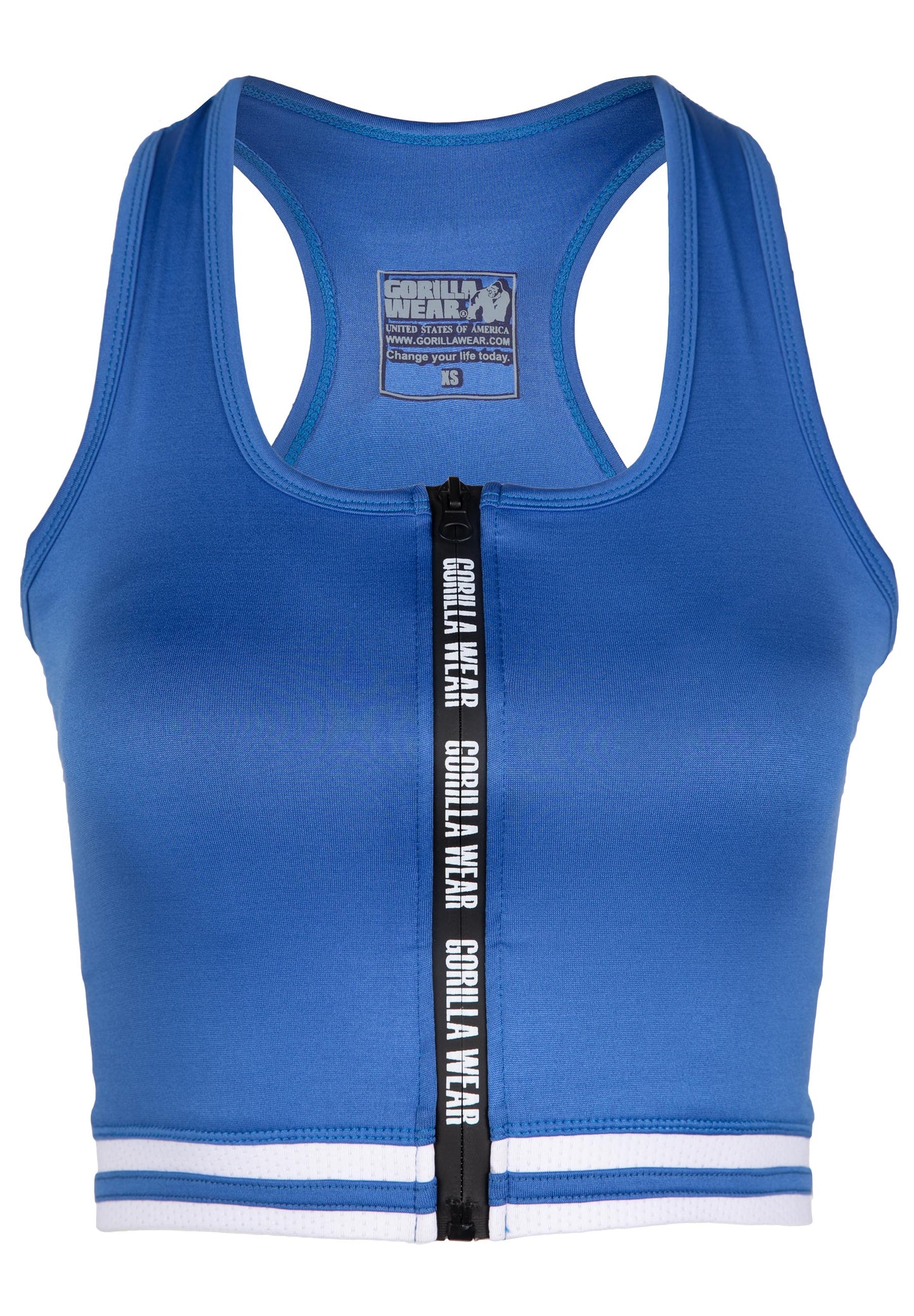 Gorilla Wear Mesa Zip Front Crop Top, blå