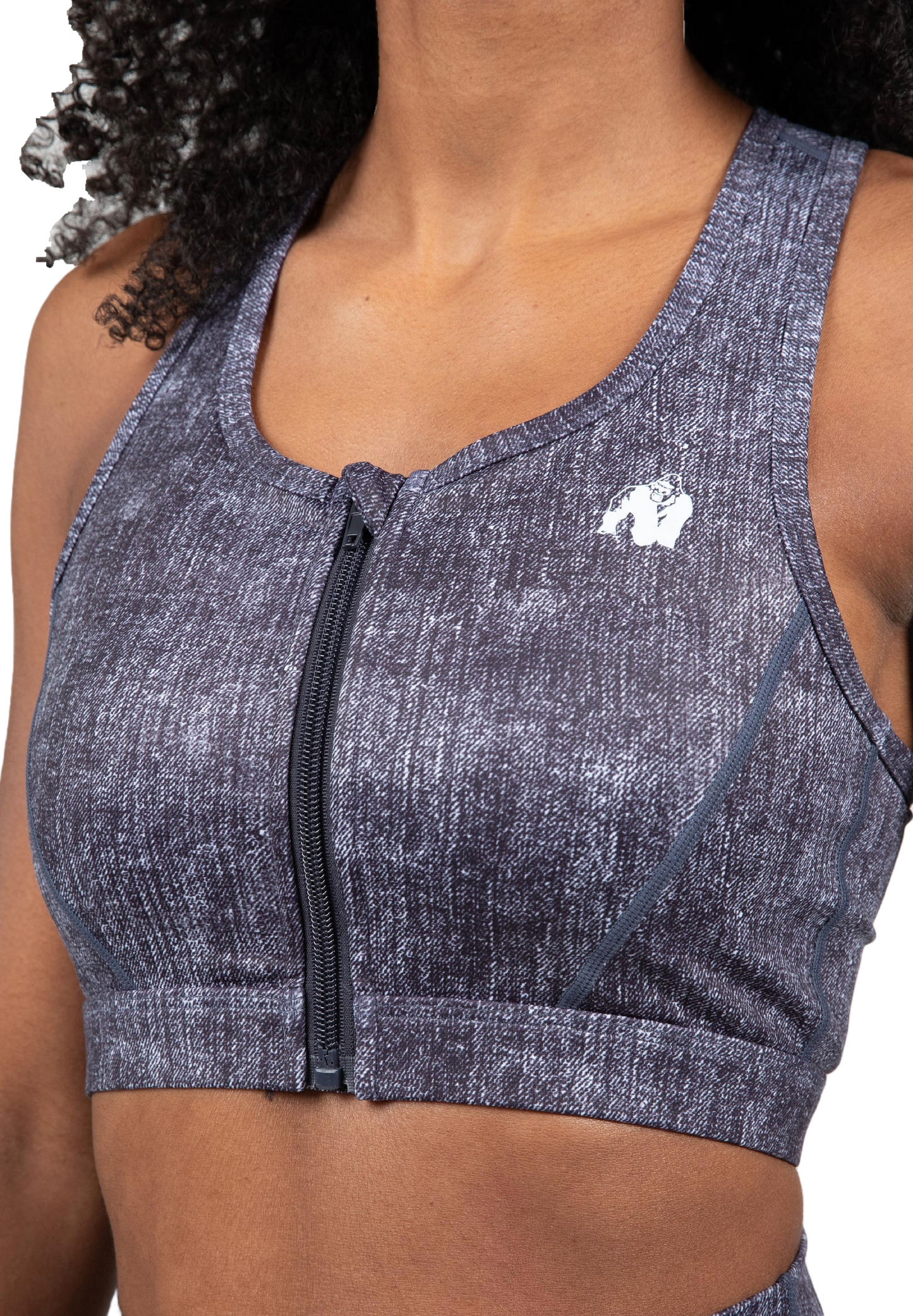 Gorilla Wear Camilla Zip-Front Sports Bra, blue denim