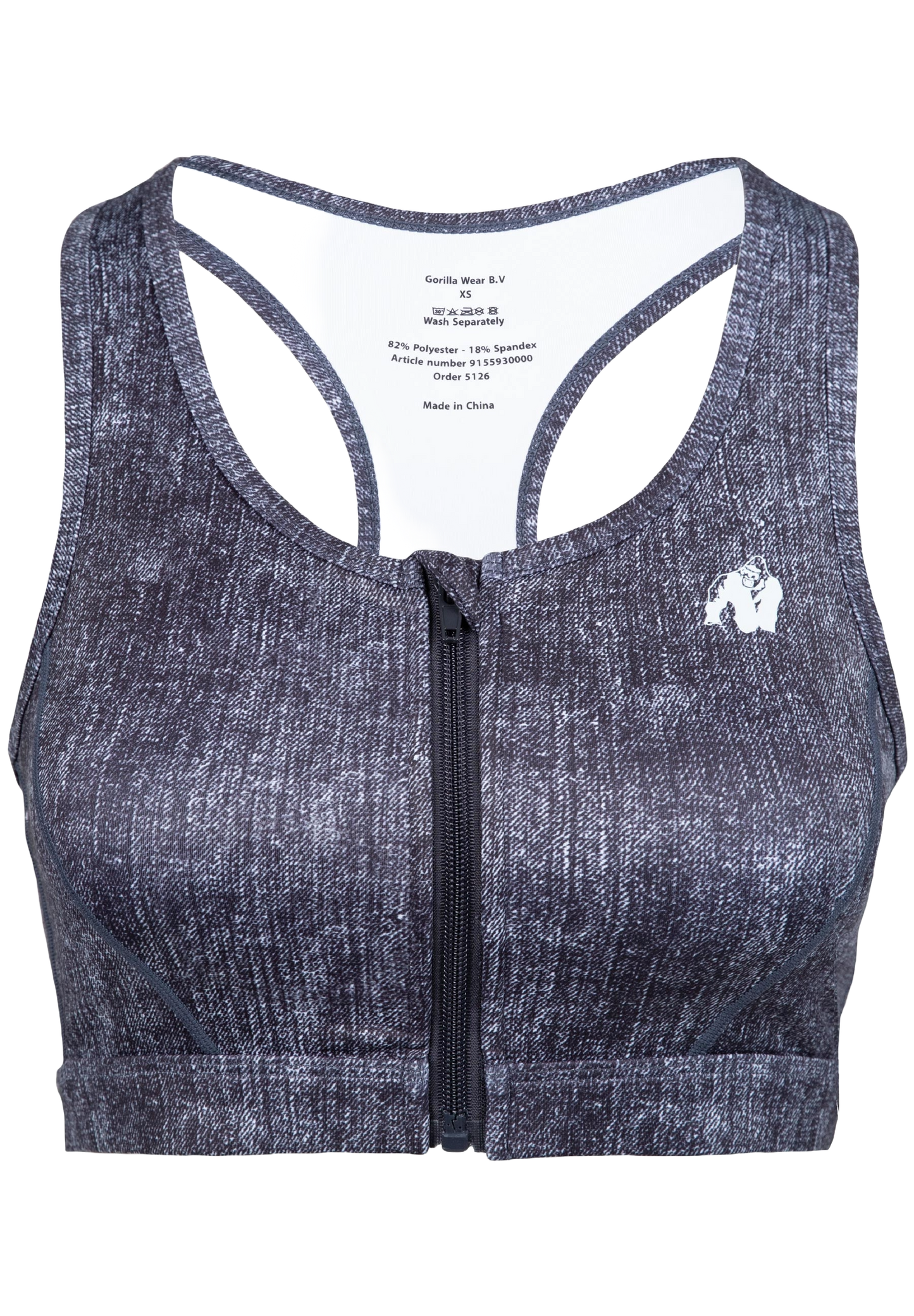 Gorilla Wear Camilla Zip-Front Sports Bra, blue denim