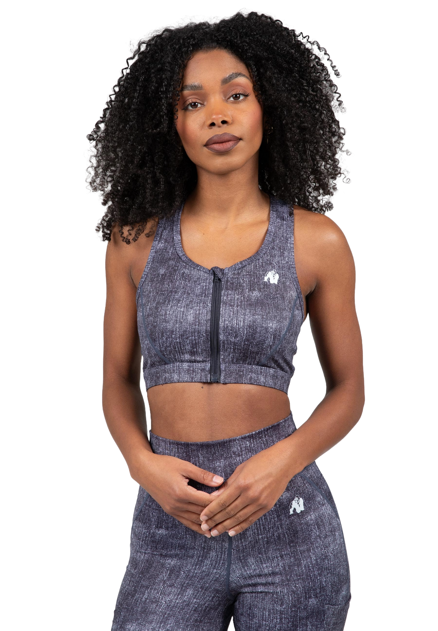 Gorilla Wear-Camilla Zip-Front Sports Bra, blue denim