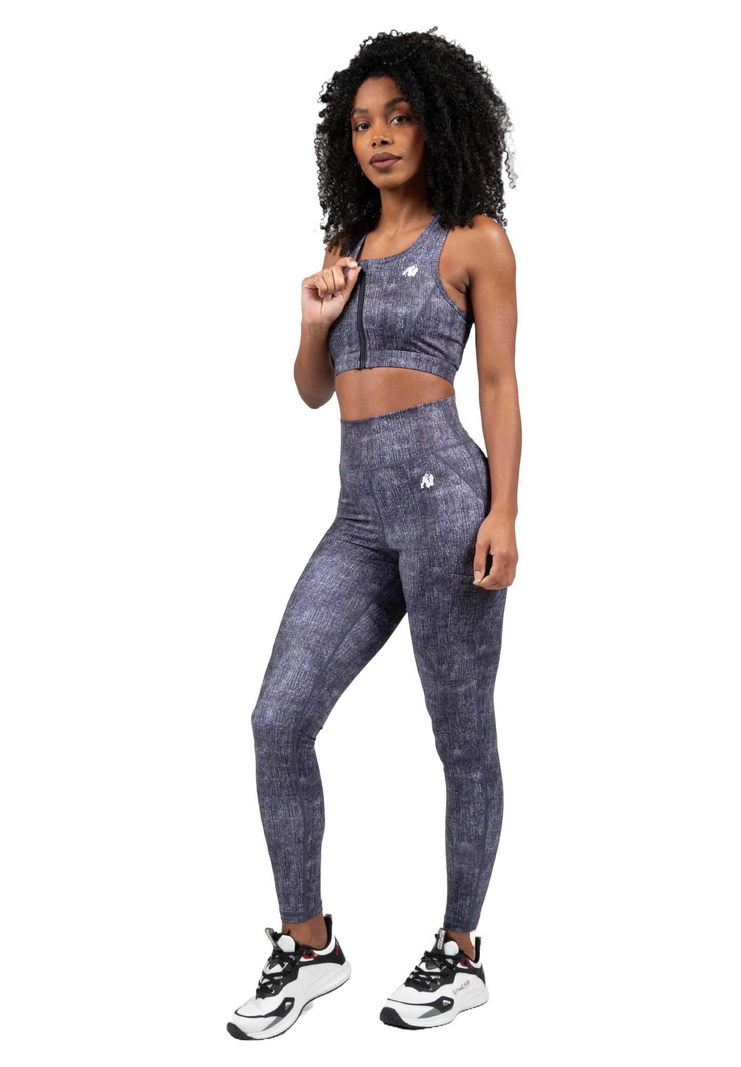 Gorilla Wear-Camilla Zip-Front Sports Bra, blue denim