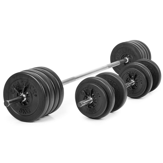 GYMSTICK 60kg Vinyl Barbell & Dumbbell Set