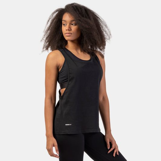 NEBBIA Sleeveless Loose Cross Back Tank Top "Feeling Good", svart