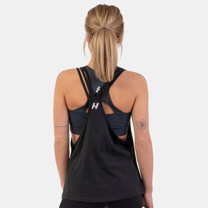 NEBBIA Sleeveless Loose Cross Back Tank Top "Feeling Good", svart