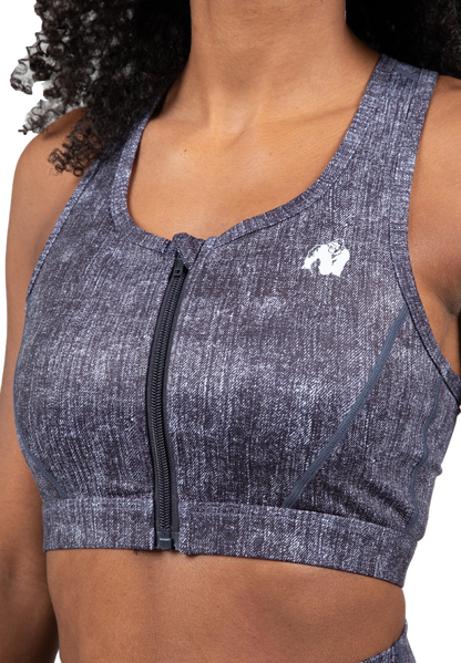 Gorilla Wear Camilla Zip-Front Sports Bra, blue denim