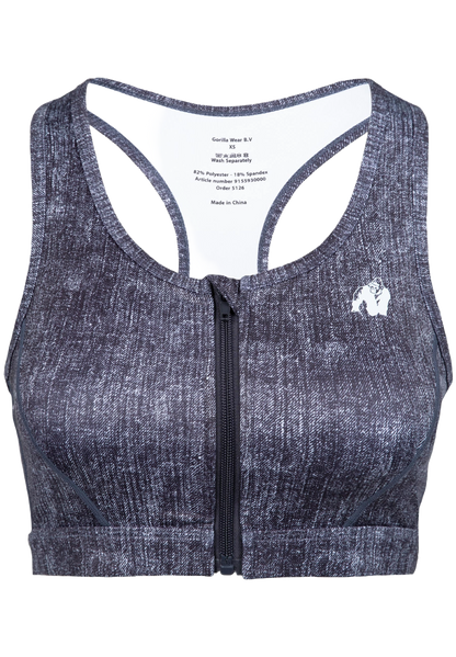 Gorilla Wear Camilla Zip-Front Sports Bra, blue denim