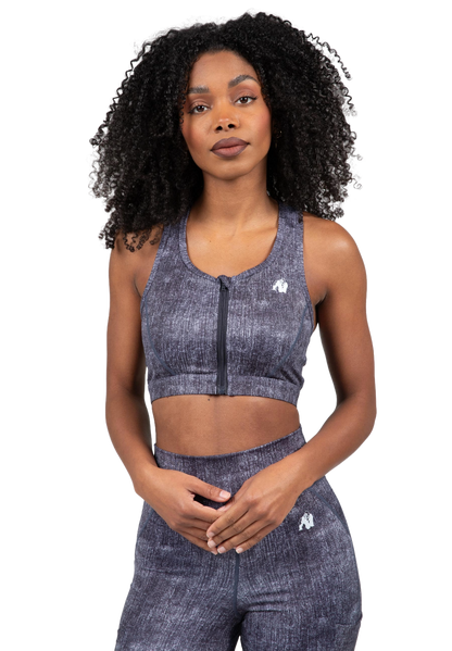 Gorilla Wear-Camilla Zip-Front Sports Bra, blue denim