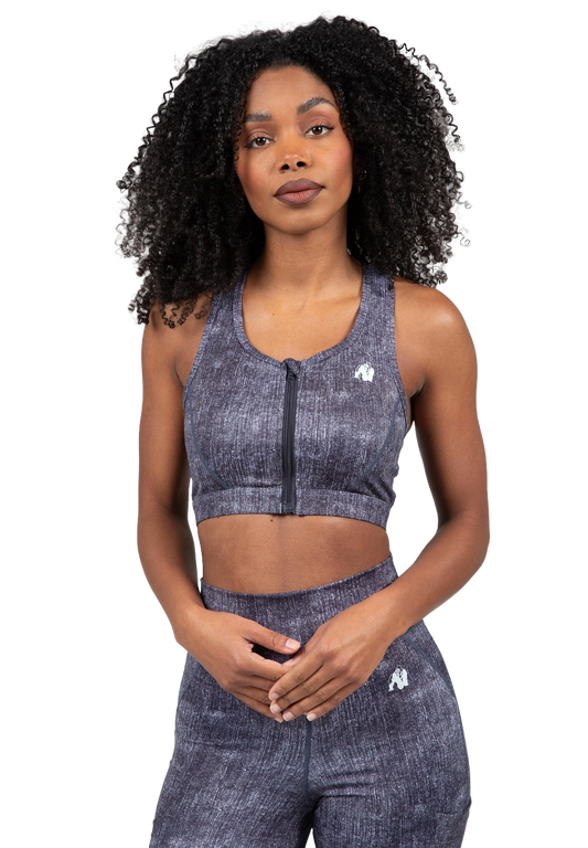 Gorilla Wear-Camilla Zip-Front Sports Bra, blue denim